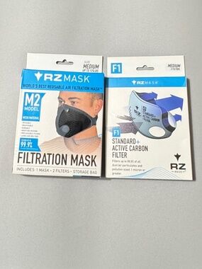 RZ MASK M2 Mesh Air Filtration Mask Size M - Black Plus 3 M F1 Filters BUNDLE